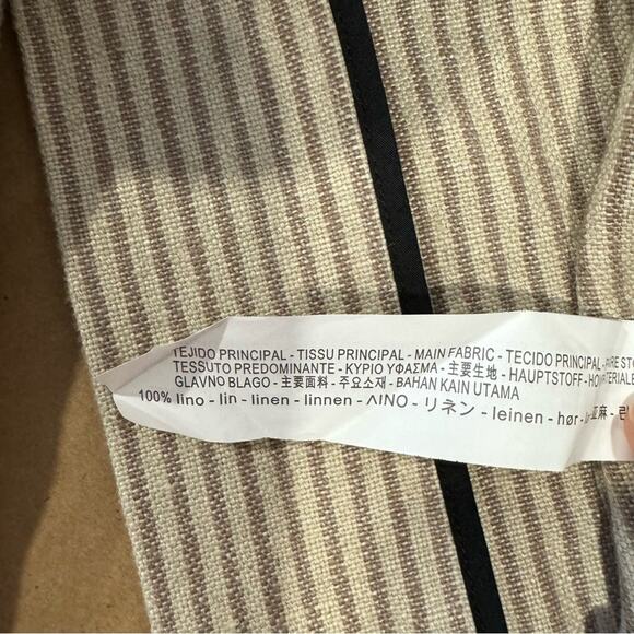 NWOT Zara Beige Linen Striped Fringe Trim Hem Midi Duster Wrap Coat Cardigan - Picture 14 of 16